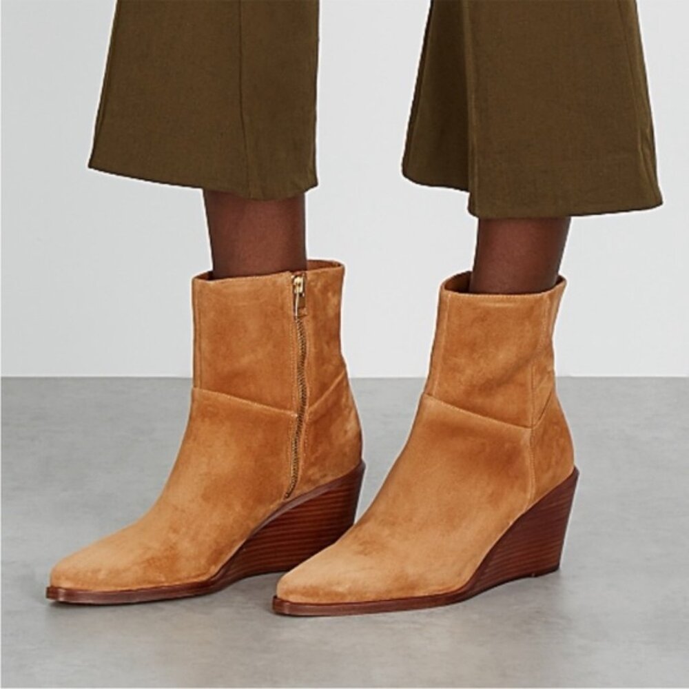 Vince $395 Mavis Suede Wedge Ankle Boots with Side Zipper, Size 9 /EUR 39